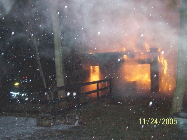 Shed fire on Thanksgiving morning 2005 on Route 128