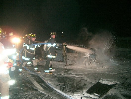 Foam was applied to suprress a working car fire