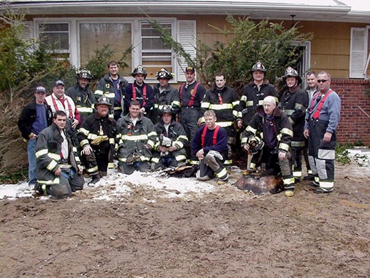 Members of the Independents and Armonk Fire Department after a long day of training