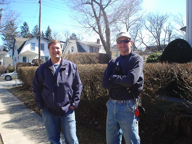 Ex-Captain Eric Hartman and FF Rich Alexander at a fire call on Moore Avenue.