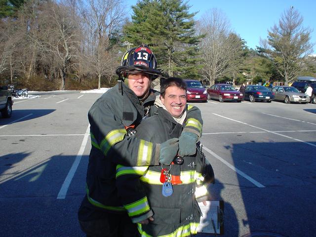 FF Brain Pieragostini and Captain Louis Rizzotto at MKFD X-mas fire truck rides.